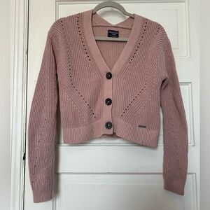 Abercrombie & Fitch Cropped Cardigan sweater Button Close Pale Pink Beige XS